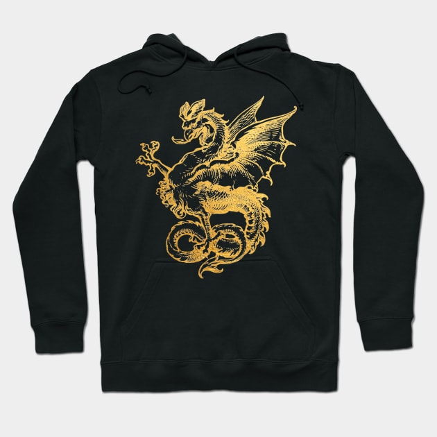 Gold Scary Dragon Illustration Hoodie by ppandadesign